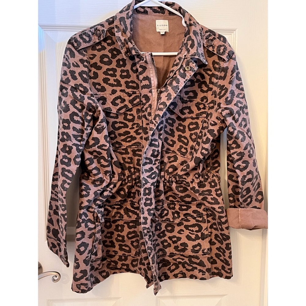 #A35——ELLISON DENIM SAFARI/ANIMAL PRINT UTILITY JACKET